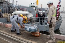 KOBE, Japan (March, 24 2025) – USS Warrior pulls into port at Kobe, Japan. USS Warrior, part of Mine Counter Measures Squadron 7, is operating in the U.S. 7th Fleet area of operations.