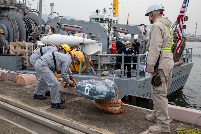 KOBE, Japan (March, 24 2025) – USS Warrior pulls into port at Kobe, Japan. USS Warrior, part of Mine Counter Measures Squadron 7, is operating in the U.S. 7th Fleet area of operations.