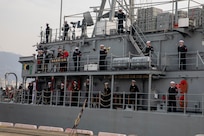 KOBE, Japan (March, 24 2025) – USS Warrior pulls into port at Kobe, Japan.