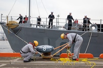 KOBE, Japan (March, 24 2025) – USS Warrior pulls into port at Kobe, Japan.