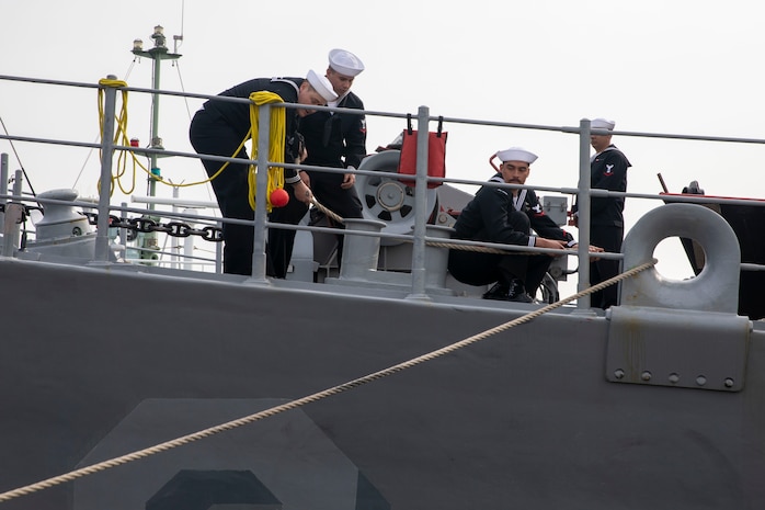KOBE, Japan (March, 24 2025) – USS Warrior pulls into port at Kobe, Japan.