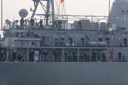 KOBE, Japan (March, 24 2025) – USS Warrior pulls into port at Kobe, Japan.