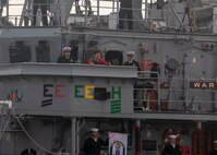 KOBE, Japan (March, 24 2025) – USS Warrior pulls into port at Kobe, Japan.