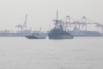 KOBE, Japan (March, 24 2025) – USS Warrior pulls into port at Kobe, Japan.