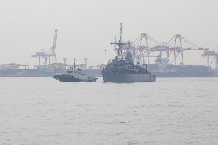 KOBE, Japan (March, 24 2025) – USS Warrior pulls into port at Kobe, Japan.