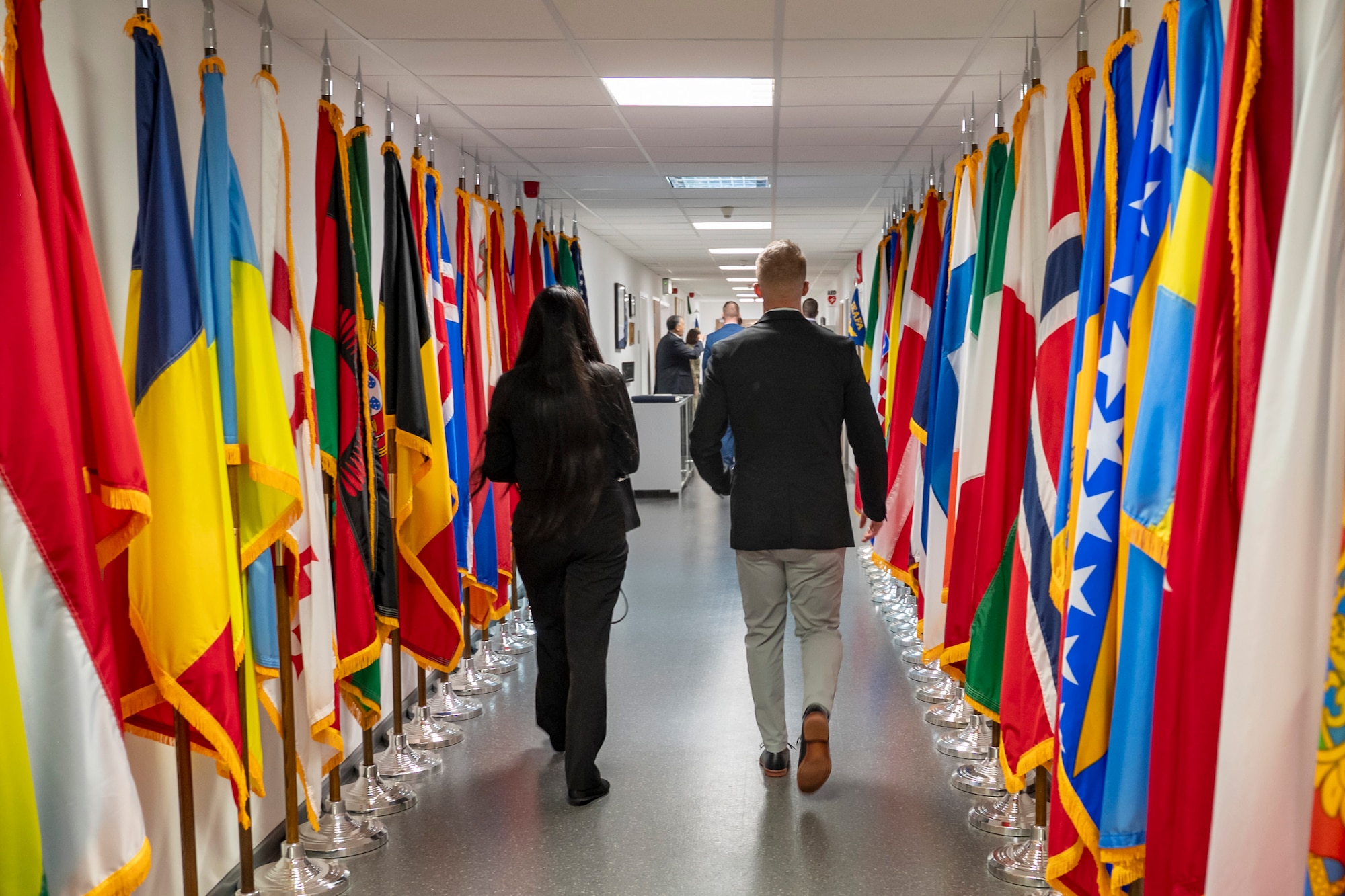 Participants of the Air Forces Central Chiefs Summit tour the facilities at the Inter-European Air Forces Academy (IEAFA) at Kapaun Air Station, Germany, Feb. 12, 2025.