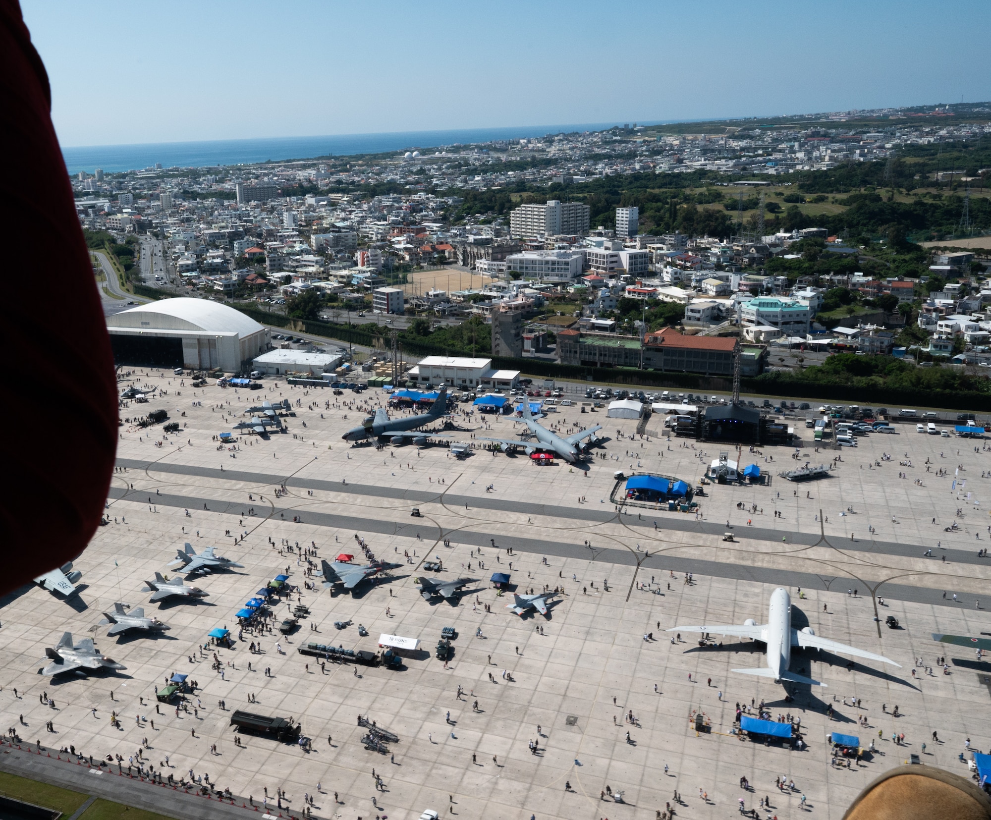 I bird's eye view shows the grand scale of a major base event.