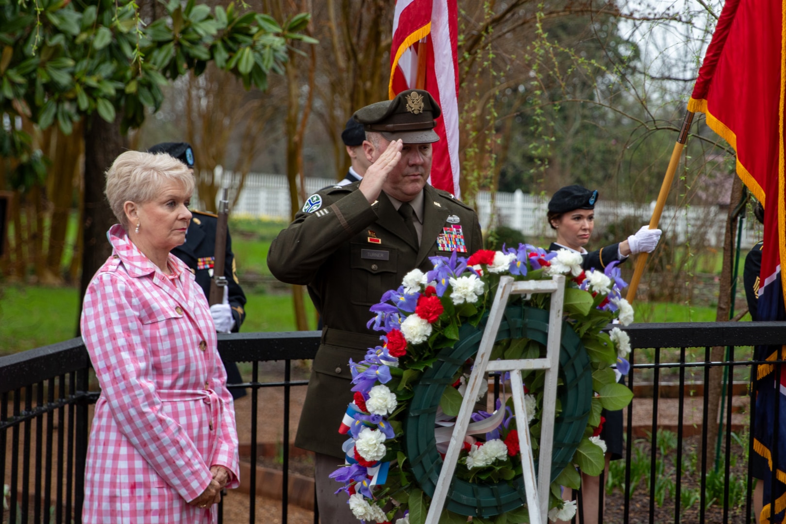 U.S. Army National Guard Brig. Gen. Steven Turner, Tennessee's assistant adjutant gGeneral, salutes the tomb of former President Andrew Jackson on what would have been his 258th birthday at The Hermitage March 15, 2025. Every year a wreath is placed at the tomb of the seventh president of the United States, honoring his service to his country and celebrating his life.