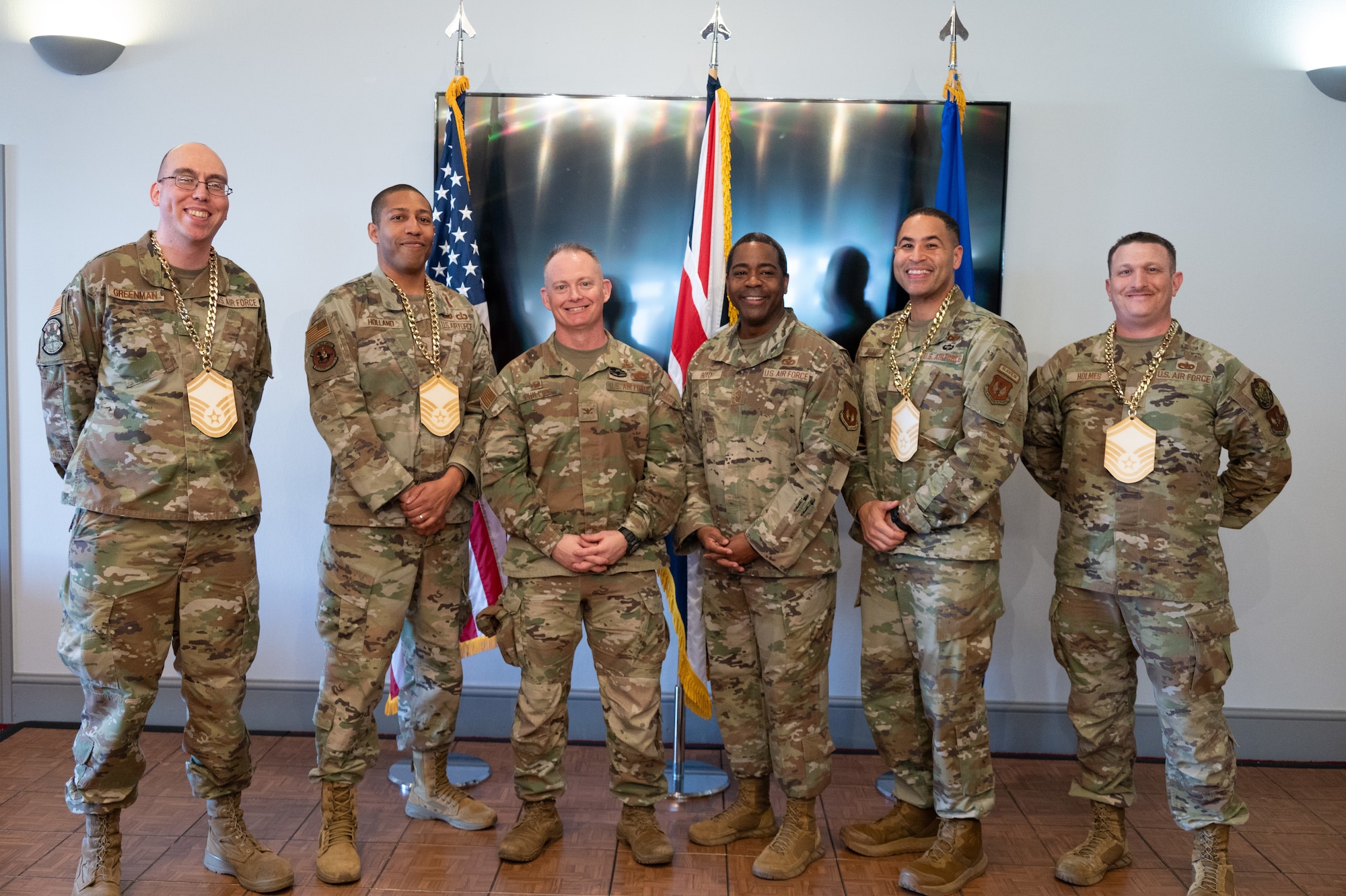 Pathfinders pose for a photo at a Senior Master Sergeant release party
