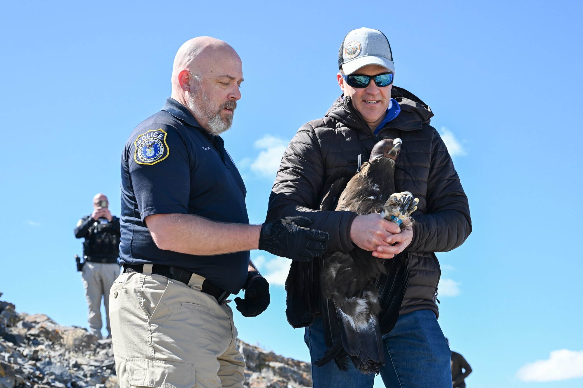 The eagle was found injured last fall, rehabilitated, and released back into the wild at the northern part of the range. (U.S. Air Force photo by Cynthia Griggs)