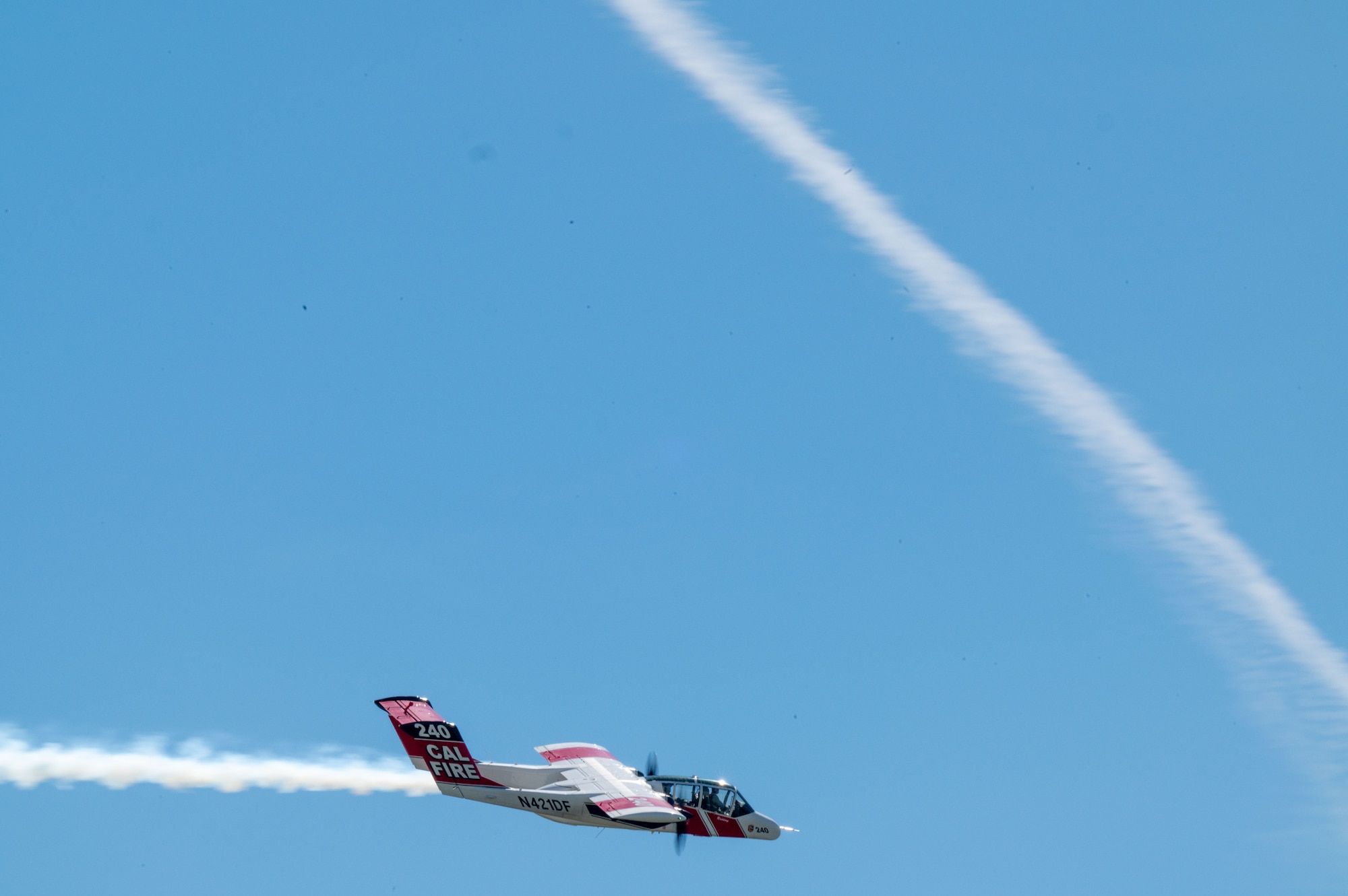 A California Department of Forestry and Fire Protection (CAL FIRE) OV-10 Bronco performs at the California Capital Airshow, Mather, California, March 23, 2025.