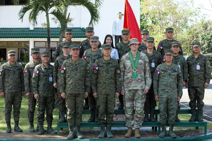 Soldiers from the 7th Infantry Division, Philippine Army, and U.S. Army Soldiers assigned to the 25th Infantry Division conduct an opening ceremony to signal the official start of Salaknib 2025 on Fort Magsaysay, Philippines, March 24, 2025.