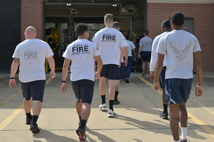 The 14th Medical Group Operational Support Team, train 14th Civil Engineering Squadron Airmen during a readiness exercise at Columbus Air Force Base, Mississippi, March. 13, 2025.