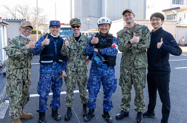 TAURA, Japan (Feb 27, 2025) Japan Self-Defense Force (JSDF) Hospital Yokosuka and U. S. Navy Medicine Readiness and Training Command (NMRTC) Yokosuka personnel conduct triage operations during a joint disaster response drill. The exercise focused on enhancing hospital administrative and command staff capabilities between NMRTC Yokosuka and JSDF Hospital Yokosuka in the event of a large-scale natural

disaster, such as a major earthquake. It also provided an opportunity for U.S. and Japanese medical teams to improve emergency response capabilities through collaborative triage and surgical training. (U.S. Navy photo by Ai Hazama/USNMRTC Yokosuka Public Affairs)