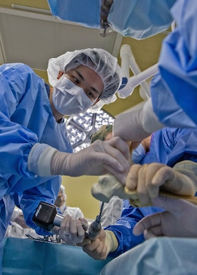 TAURA, Japan (Feb 27, 2025) Japan Self-Defense Force (JSDF) medical personnel conduct  hands-on training orthopedic surgical training during a joint disaster response drill for Japan Self-Defense Force (JSDF) Hospital Yokosuka and U. S. Navy Medicine Readiness and Training Command (NMRTC) Yokosuka.  The exercise focused on enhancing hospital administrative and command staff capabilities between NMRTC Yokosuka and JSDF Hospital Yokosuka in the event of a large-scale natural disaster, such as a major earthquake. It also provided an opportunity for U.S. and Japanese medical teams to improve emergency response capabilities through collaborative triage and surgical training. (U.S. Navy photo by Daniel Taylor/USNMRTC Yokosuka Public Affairs)