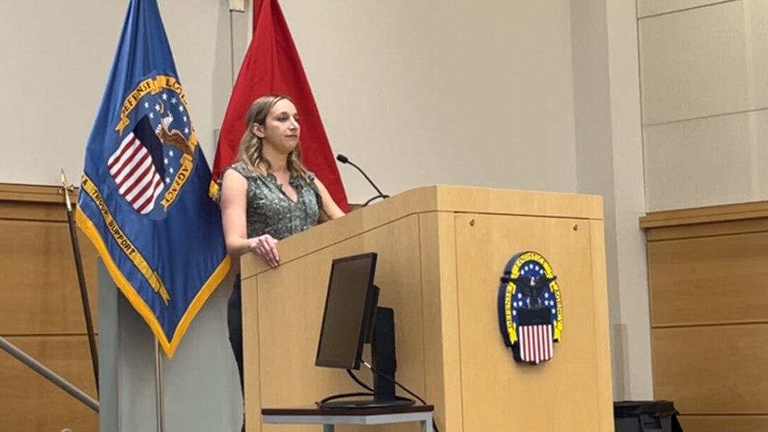 Troop Support SARC Gina Ingrao speaks to guest at 2024 SAAPM event in Philadelphia.