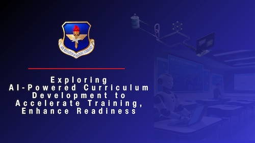 airman and robot working in classroom and picture of RAG model on blue background