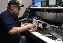 Robby Saunders, an electronics technician, works in the Test, Measurement and Diagnostic Equipment lab at the U.S. Army Medical Materiel Agency’s Medical Maintenance Operations Division in Tracy, California. MMOD-CA is one of two providers of “special purpose” TMDE in the Army, specifically for the calibration of highly complex medical devices that directly support operational readiness.