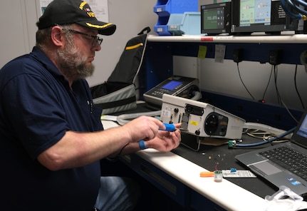 Robby Saunders, an electronics technician, works in the Test, Measurement and Diagnostic Equipment lab at the U.S. Army Medical Materiel Agency’s Medical Maintenance Operations Division in Tracy, California. MMOD-CA is one of two providers of “special purpose” TMDE in the Army, specifically for the calibration of highly complex medical devices that directly support operational readiness.