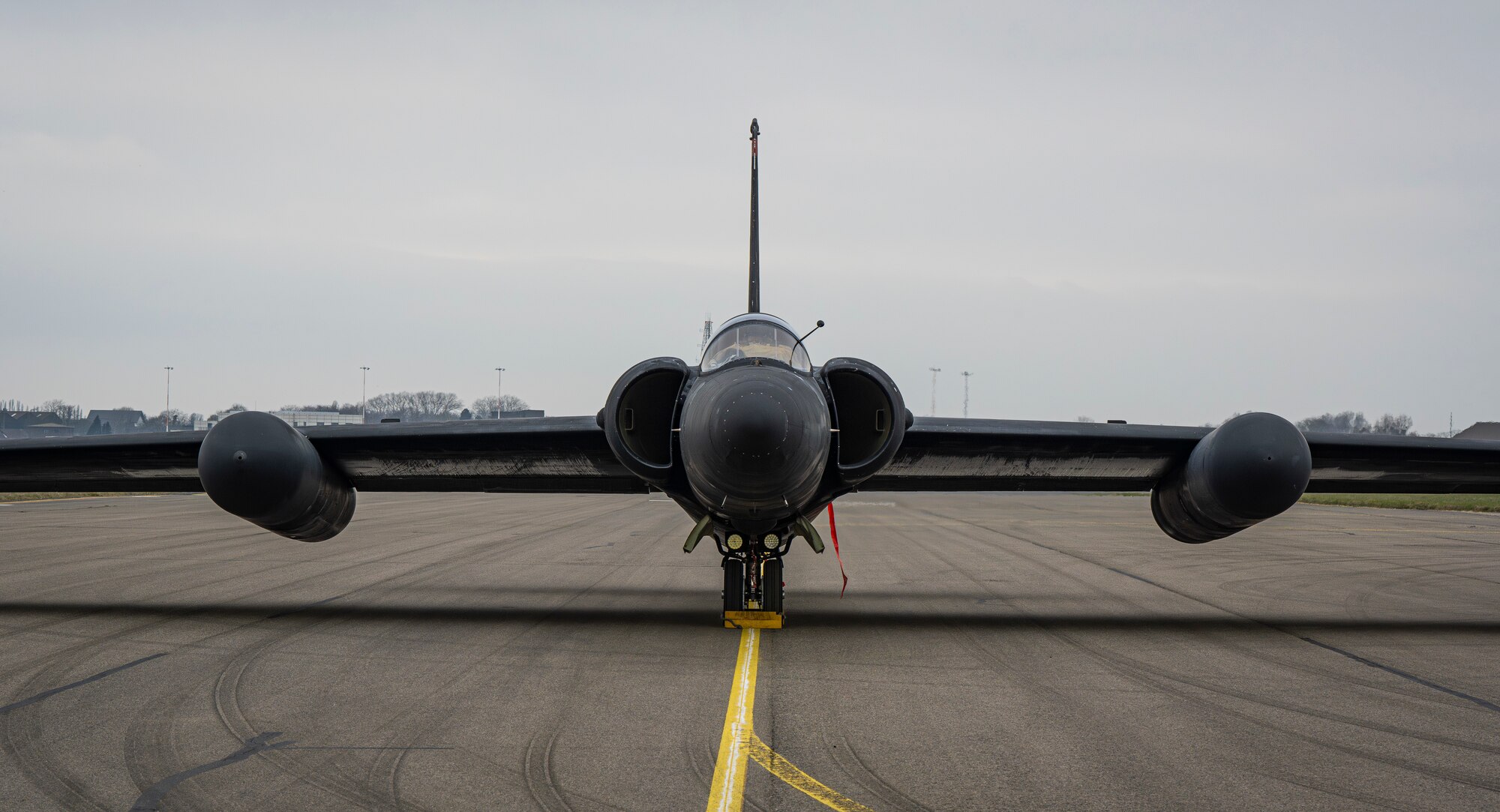 A U.S. Air Force U-2 Dragon Lady from the 99th Expeditionary Reconnaissance Squadron, RAF Fairford, England, prepares for divert training at RAF Mildenhall, England, March 25, 2025.