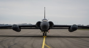 A U.S. Air Force U-2 Dragon Lady from the 99th Expeditionary Reconnaissance Squadron, RAF Fairford, England, prepares for divert training at RAF Mildenhall, England, March 25, 2025.