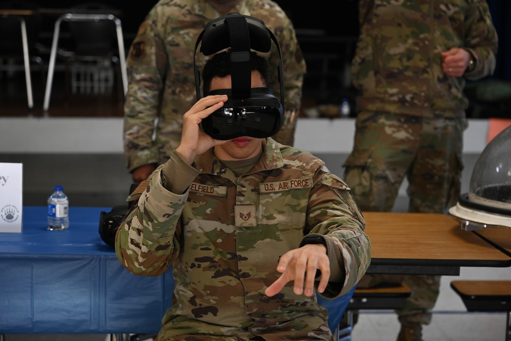 A man uses a virtual reality headset.