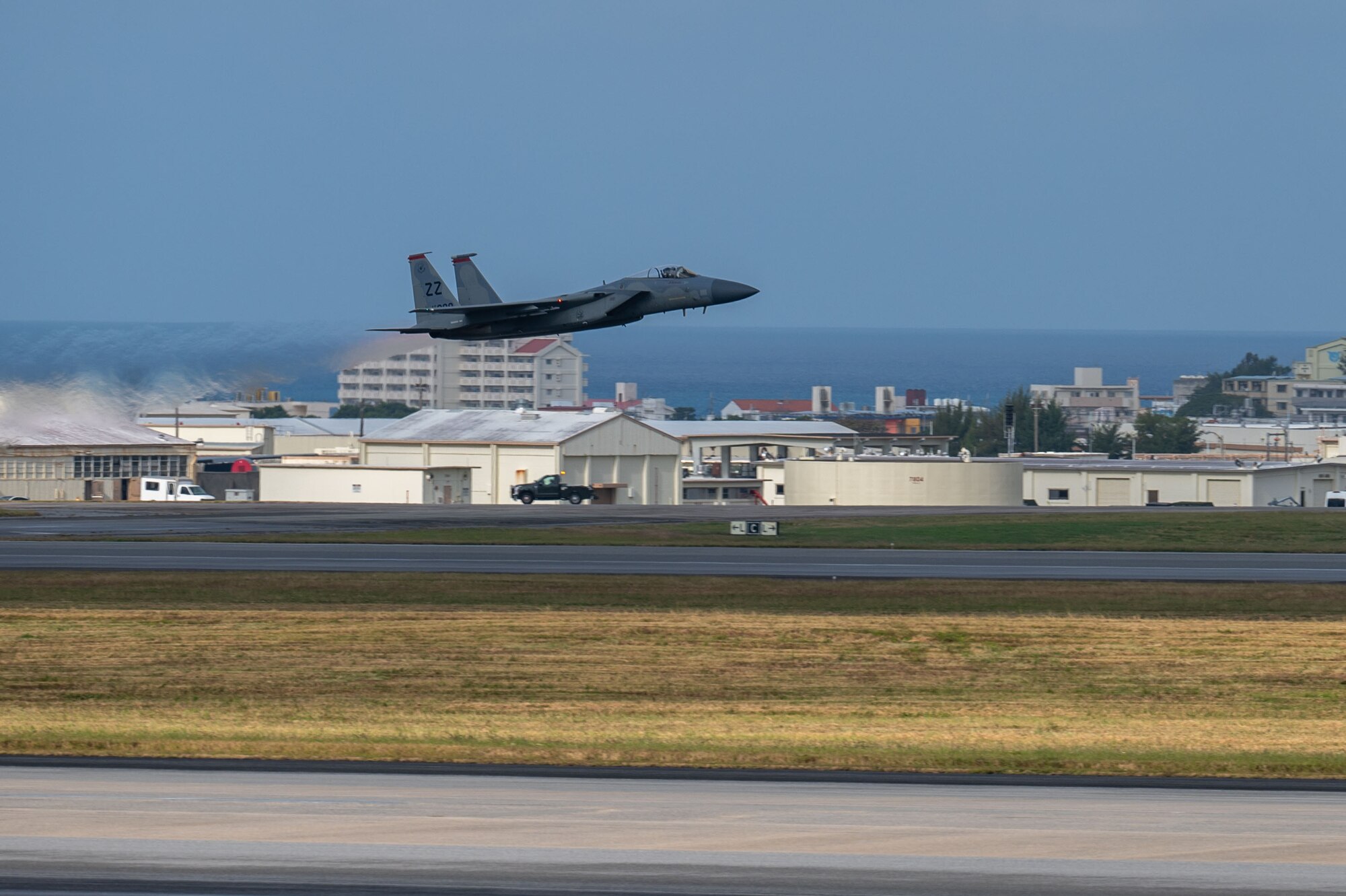 Aircraft takes off.
