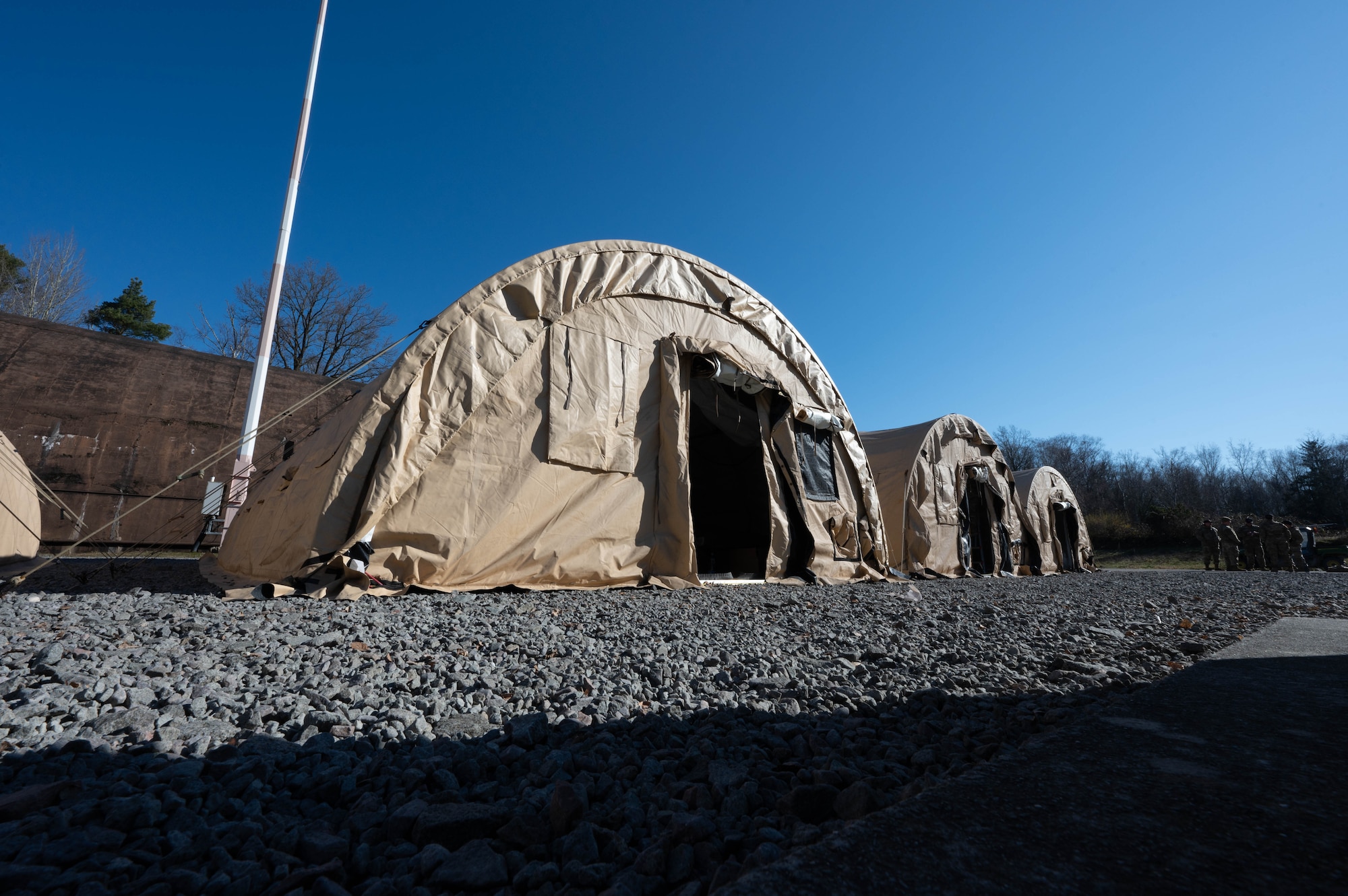 Tents are set up during an exercise