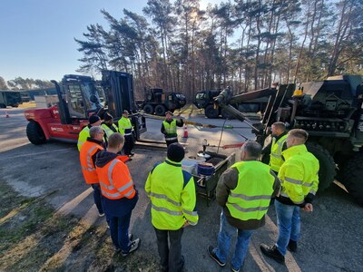The Zutendaal Army Prepositioned Stocks-2 maintenance team hosted members of the Dutch Ministry of Defense March 19 to observe a grease winch machine demonstration and assist their Dutch counterparts with making an informed decision on incorporating the machine at the Eygelshoven APS-2 worksite in the Netherlands as a best practice. (U.S. Army courtesy photo)