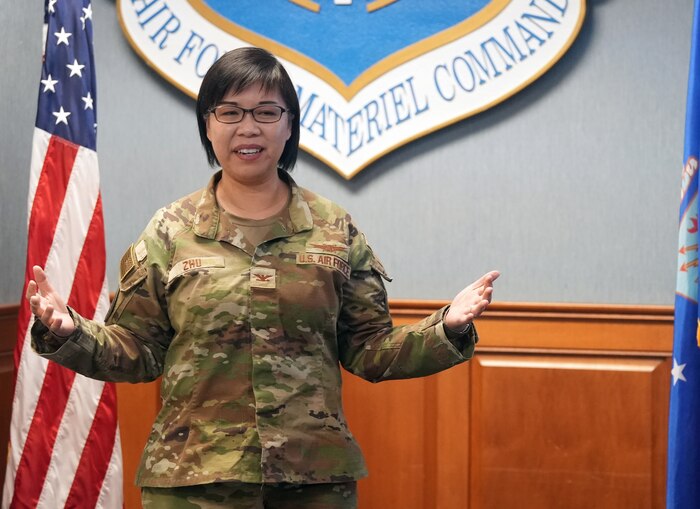 Col. Bai Lan Zhu, the Advanced Battle Management System division senior materiel leader, gives a professional development talk March 12, 2025, here. Zhu’s presentation was part of an ongoing series of professional development talks where division leaders within the Department of the Air Force’s Program Executive Office for Command, Control, Communications and Battle Management talk about their roles within the DAF BATTLE NETWORK. ABMS is responsible for fielding aerial and terrestrial digital infrastructure, software and applications, and distributed nodes for C2 and battle management for the DAF BATTLE NETWORK – a system-of-systems that galvanizes the department’s command, control, and battle management capabilities. (Official U.S. Air Force Photo by Richard Blumenstein)