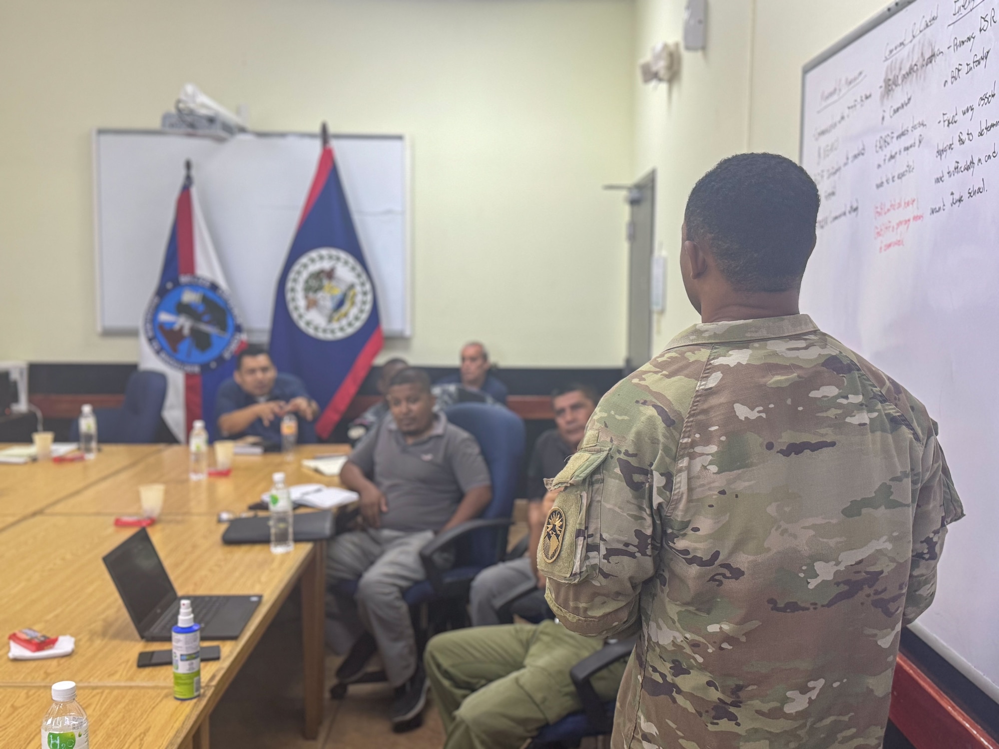 U.S. Army Capt. Nolan Collins, JTF-Bravo J33 Joint Operations Center chief and exercise facilitator, leads a discussion during a JTF-Bravo led disaster response table top exercise. Through exercises like Agile Bear, JTF-Bravo can actively train alongside partners, fostering crucial interoperability that strengthens regional security.