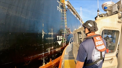 On March 23, 2025, a sector boarding team and DEA team, delivered by a Station Apra Harbor small boat, board the 607-foot China-flagged oil tanker Chang Hang Xi Wang off Guam, followed by a shoreside exam at Tristar Terminal.
