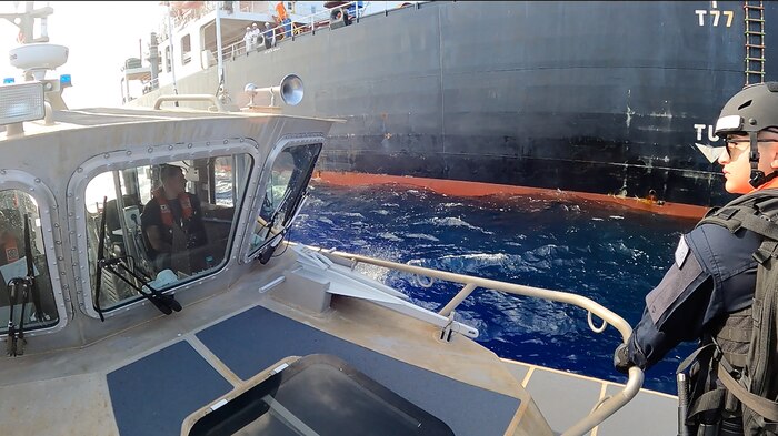 On March 23, 2025, a sector boarding team and DEA team, delivered by a Station Apra Harbor small boat, board the 607-foot China-flagged oil tanker Chang Hang Xi Wang off Guam, followed by a shoreside exam at Tristar Terminal.
