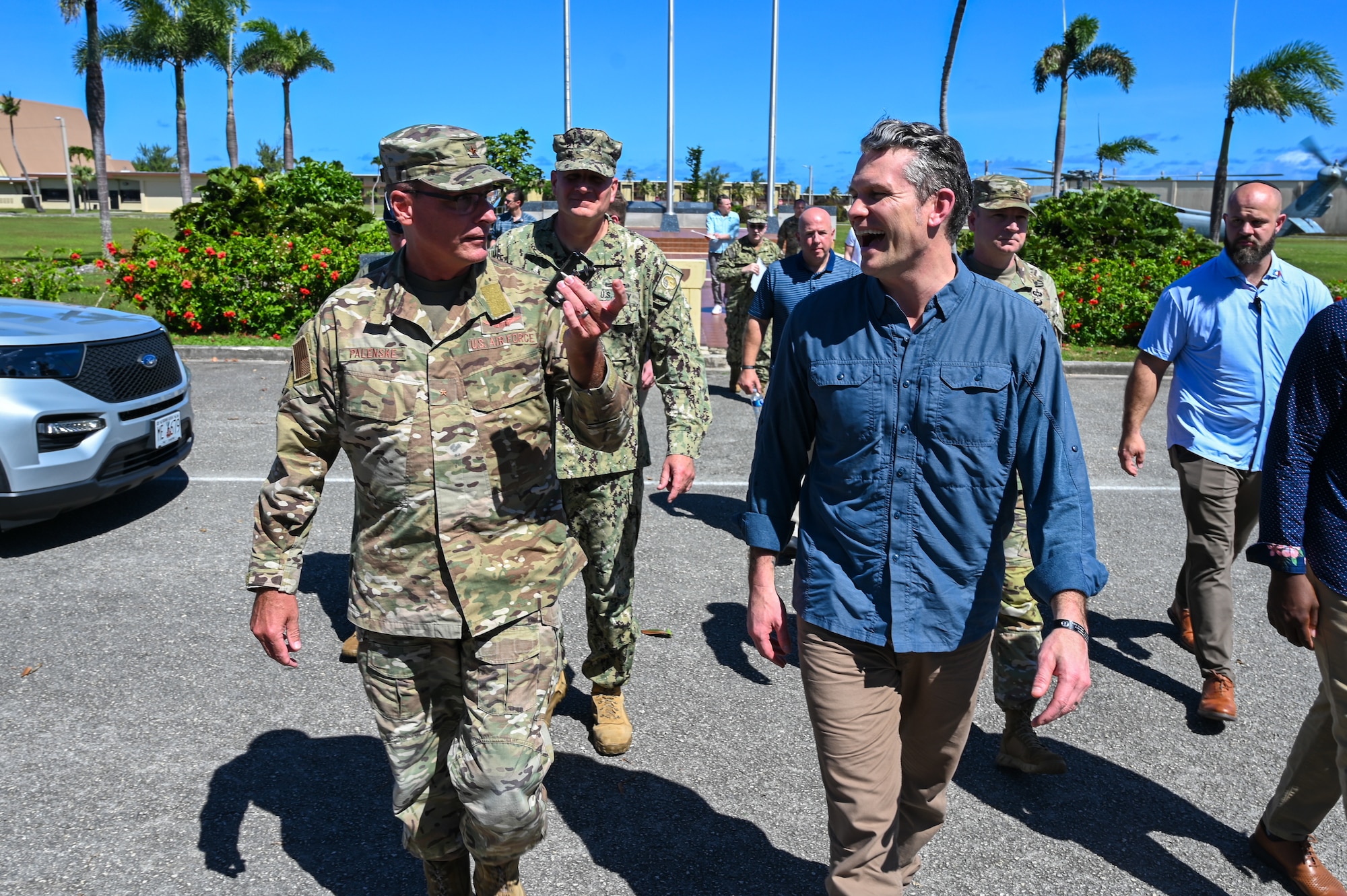 Secretary of Defense Pete Hegseth visits Andersen AFB, Guam, March 27, 2025. This was the second stop as part of his first official visit to the region where he toured the military facilities and received capabilities briefs. (U.S. Air Force photo by Staff Sgt. Michael Jones)