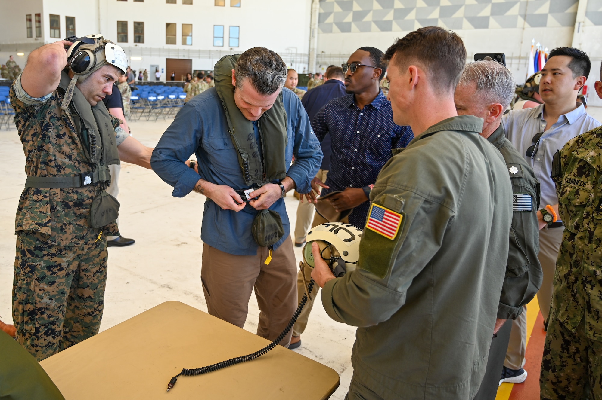 Secretary of Defense Pete Hegseth visits Andersen AFB, Guam, March 27, 2025. This was the second stop as part of his first official visit to the region where he toured the military facilities and received capabilities briefs. (U.S. Air Force photo by Staff Sgt. Michael Jones)