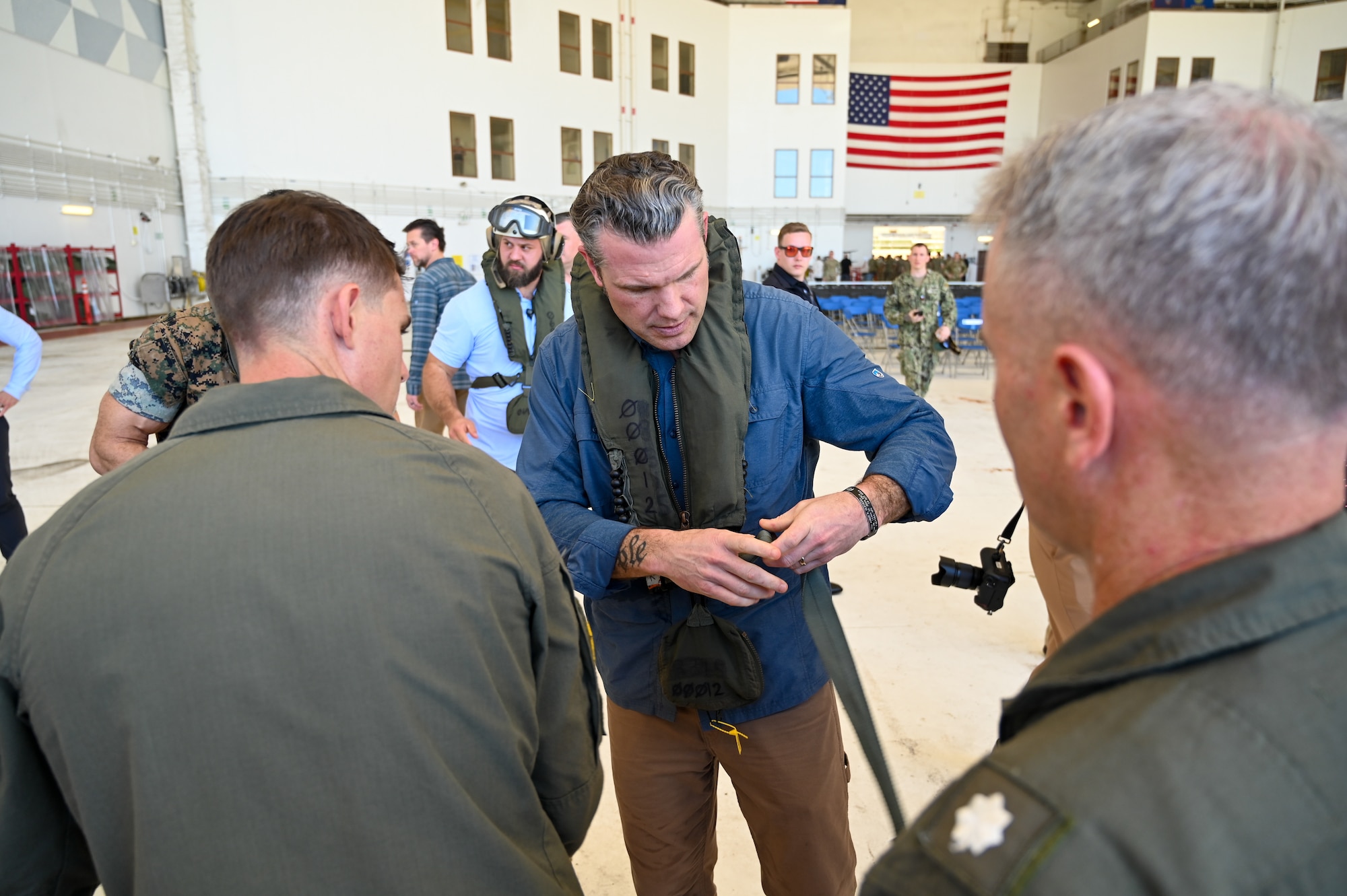 Secretary of Defense Pete Hegseth visits Andersen AFB, Guam, March 27, 2025. This was the second stop as part of his first official visit to the region where he toured the military facilities and received capabilities briefs. (U.S. Air Force photo by Staff Sgt. Michael Jones)