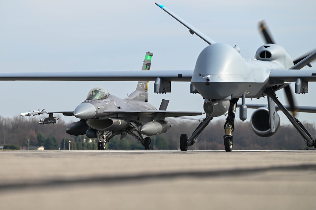 F-16 and MQ-9 on flightline