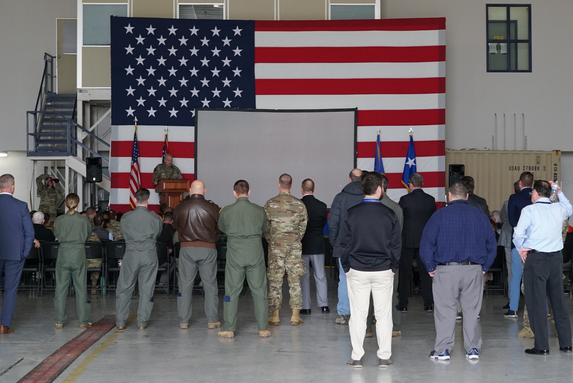 Service members, community leaders and media attend the 2025 Advanced Wrath Distinguished Visitor and Industry Leader Day, at Springfield Air National Guard base, 19 March, 2025. Exercise Advanced Wrath is a collaborative training exercise bringing together the 178th Wing, the 174th Attack Wing, Syracuse, New York. This capability not only expands the lethality of the 178th Wing but also highlights its ability to provide support in contested environments. (U.S. Air National Guard photo by Staff Sgt. Jillian Maynus, 178th Wing)