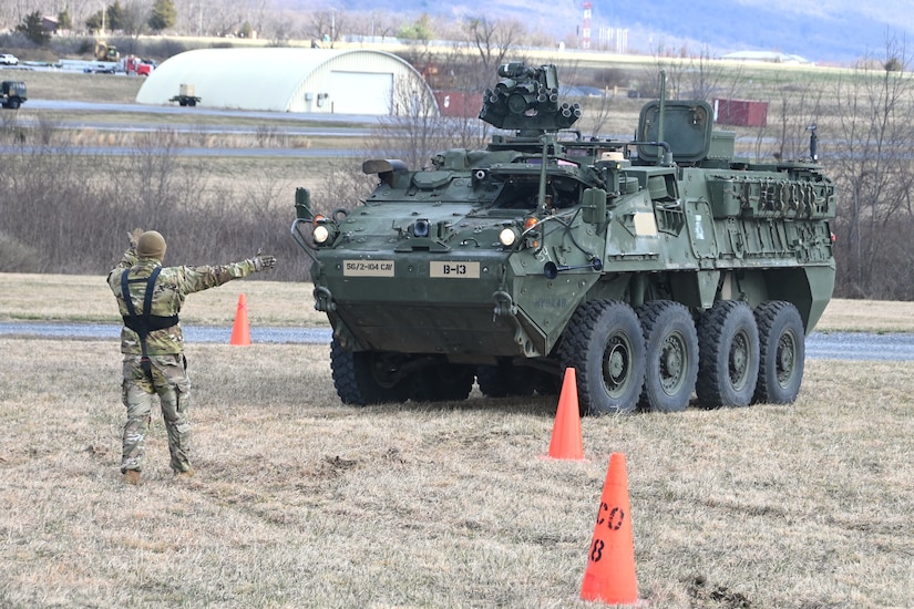 Soldiers from the 56th Stryker Brigade Combat Team conduct training on upgraded Stryker vehicles March 26, 2025, at Fort Indiantown Gap, Pa. As part of a program to modernize the 56th SBCT, the brigade is receiving 324 upgraded Strykers. (Pennsylvania National Guard photo by Brad Rhen)