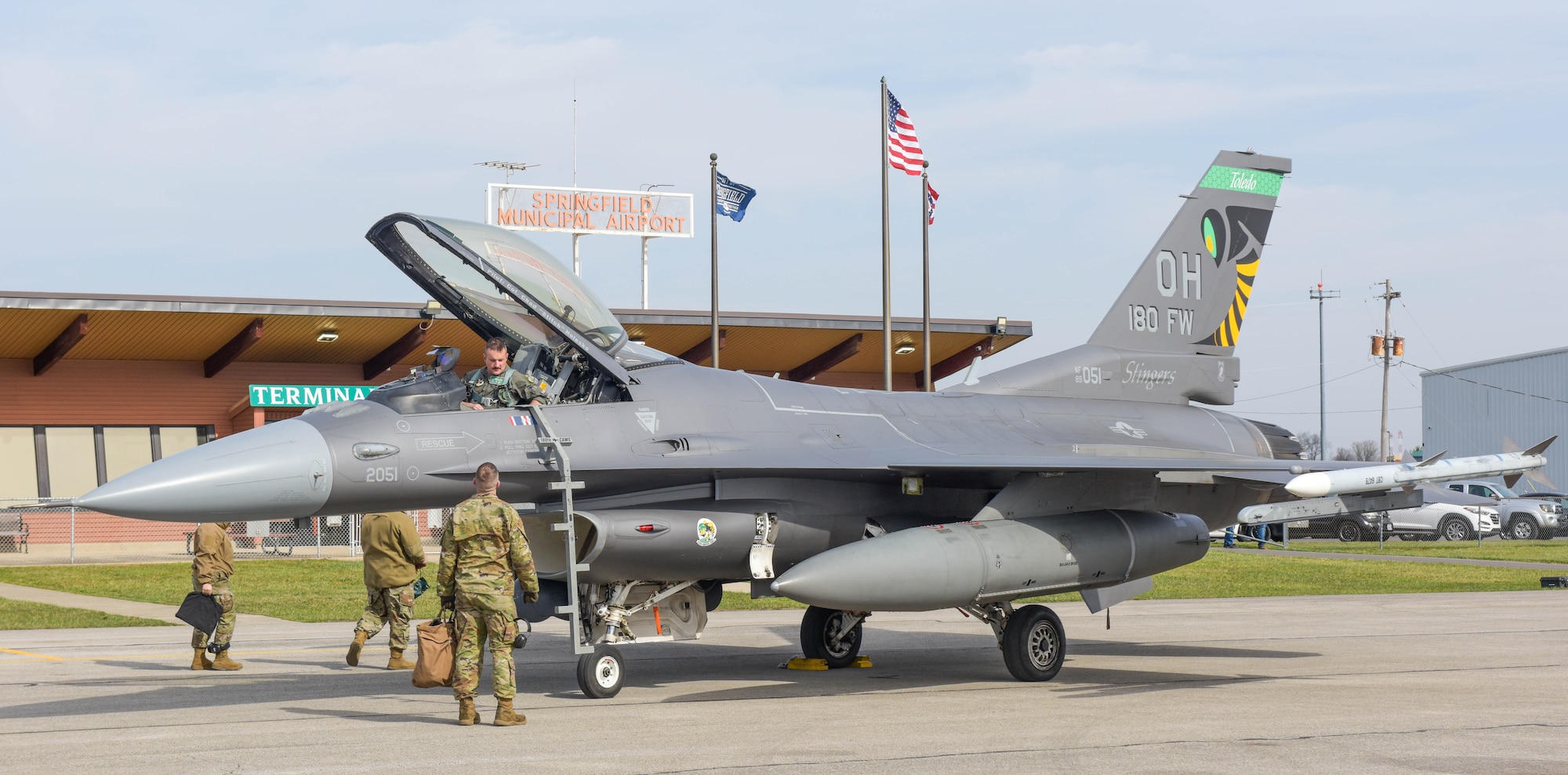 U.S. Air Force Col. Chad “Stitch” Holesko, a pilot assigned to the 112th Fighter Squadron, 180th Fighter Wing, Ohio, sits in the cockpit of an F-16C Fighting Falcon during Exercise Advanced Wrath at Springfield-Beckley Air National Guard Base, Ohio, on March 19, 2025. Members of the Ohio Air National Guard participated in Advanced Wrath, a two-week exercise supporting U.S. Special Operations Command, U.S. Coast Guard search and rescue operations, and testing for the Air Force Research Laboratory. (U.S. Air National Guard photo by Airman 1st Class Josh Kaeser)