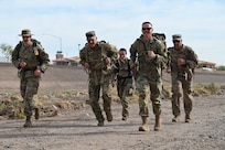 Airmen from the 161st Air Refueling Wing qualify in the ruck portion of the German Armed Forces Proficiency Badge assessment at Goldwater Air National Guard Base, Phoenix, March 28, 2025. The GAFPB is a decoration of the Bundeswehr, the Armed Forces of the Federal Republic of Germany, and is one of the few foreign military badges authorized to be worn by U.S. Air Force, Army and Space Force members.