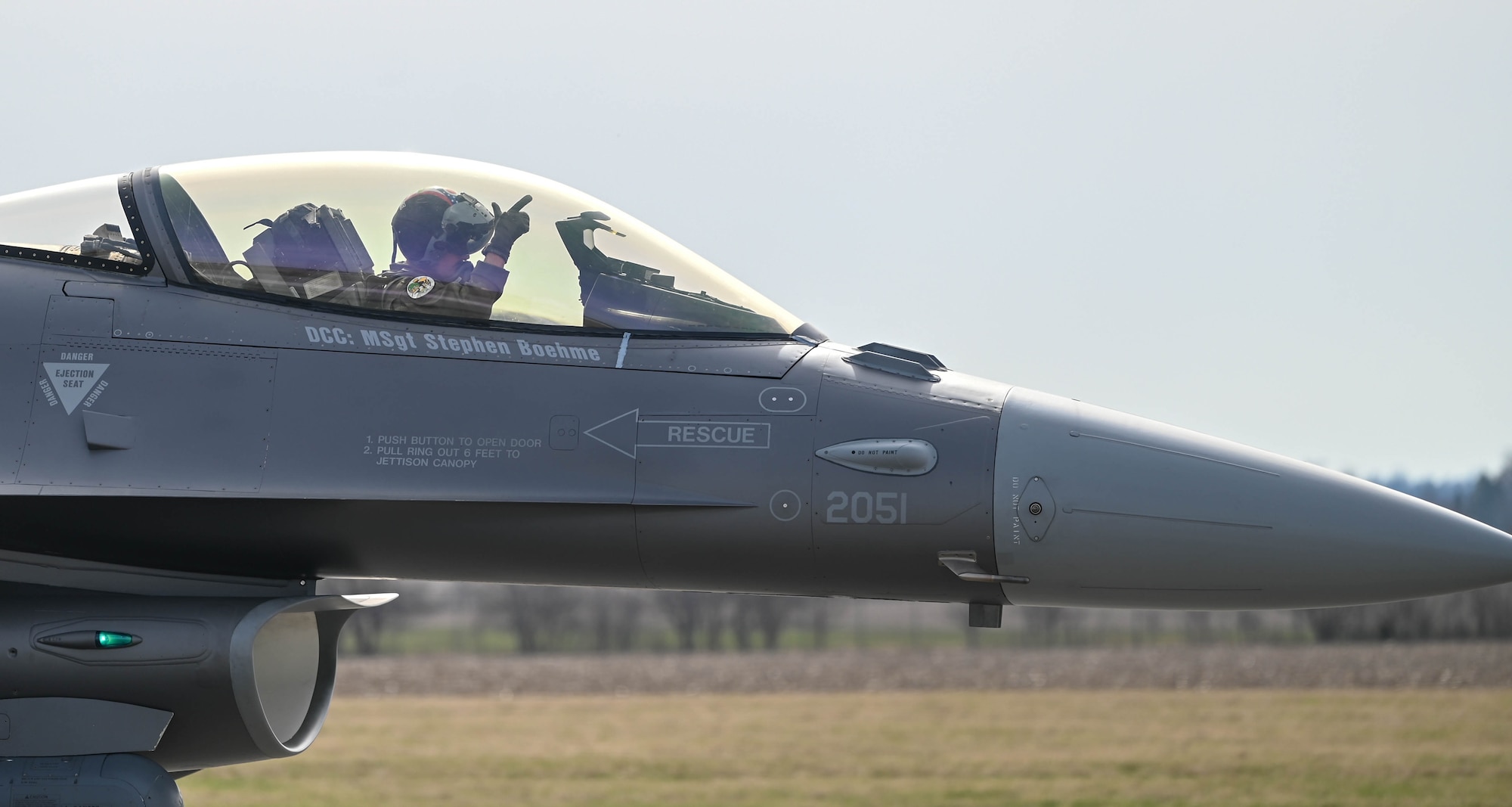 U.S. Air Force Col. Chad “Stitch” Holesko, a pilot assigned to the 112th Fighter Squadron, 180th Fighter Wing, Ohio, sits in the cockpit of an F-16C Fighting Falcon during Exercise Advanced Wrath at Springfield-Beckley Air National Guard Base, Ohio, on March 19, 2025. Members of the Ohio Air National Guard participated in Advanced Wrath, a two-week exercise supporting U.S. Special Operations Command, U.S. Coast Guard search and rescue operations, and testing for the Air Force Research Laboratory. (U.S. Air National Guard photo by Airman 1st Class Josh Kaeser)