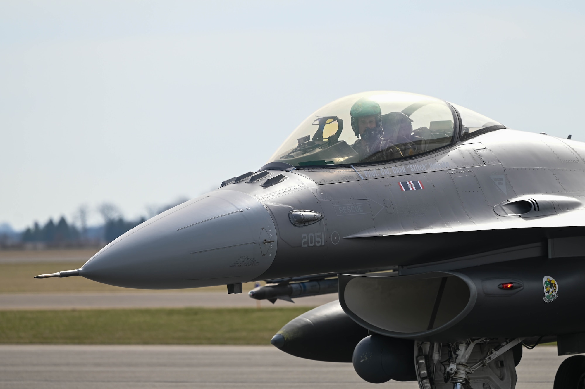 U.S. Air Force Col. Chad “Stitch” Holesko, a pilot assigned to the 112th Fighter Squadron, 180th Fighter Wing, Ohio, sits in the cockpit of an F-16C Fighting Falcon during Exercise Advanced Wrath at Springfield-Beckley Air National Guard Base, Ohio, on March 19, 2025. As technology evolves, Ohio remains a key player in shaping the future of air power. (U.S. Air National Guard photo by Airman 1st Class Josh Kaeser)