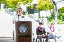Adm. Samuel Paparo, commander of U.S. Indo-Pacific Command, delivers a keynote address during the Vietnam War Veterans Day ceremony at the National Memorial Cemetery of the Pacific in Honolulu, March 28, 2025.