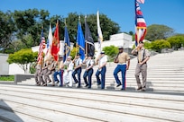 The joint Service Color Guard presents the colors during the Vietnam War Veterans Day ceremony at the National Memorial Cemetery of the Pacific in Honolulu, March 28, 2025.