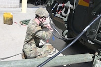 A Soldier from the 56th Stryker Brigade Combat Team conducts training on and upgraded Stryker vehicle March 27, 2025, at Fort Indiantown Gap, Pa. As part of a program to modernize the 56th SBCT, the brigade is receiving 324 upgraded Strykers. (Pennsylvania National Guard photo by Brad Rhen)