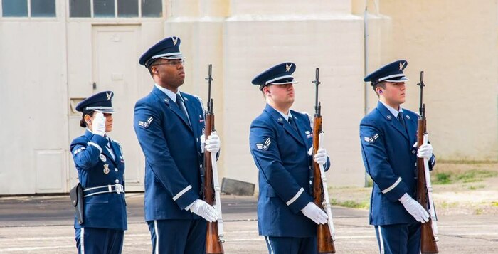 U.S. Airmen attend honor guard practice at Maxwell Air Force Base, Alabama, March 10, 2023.