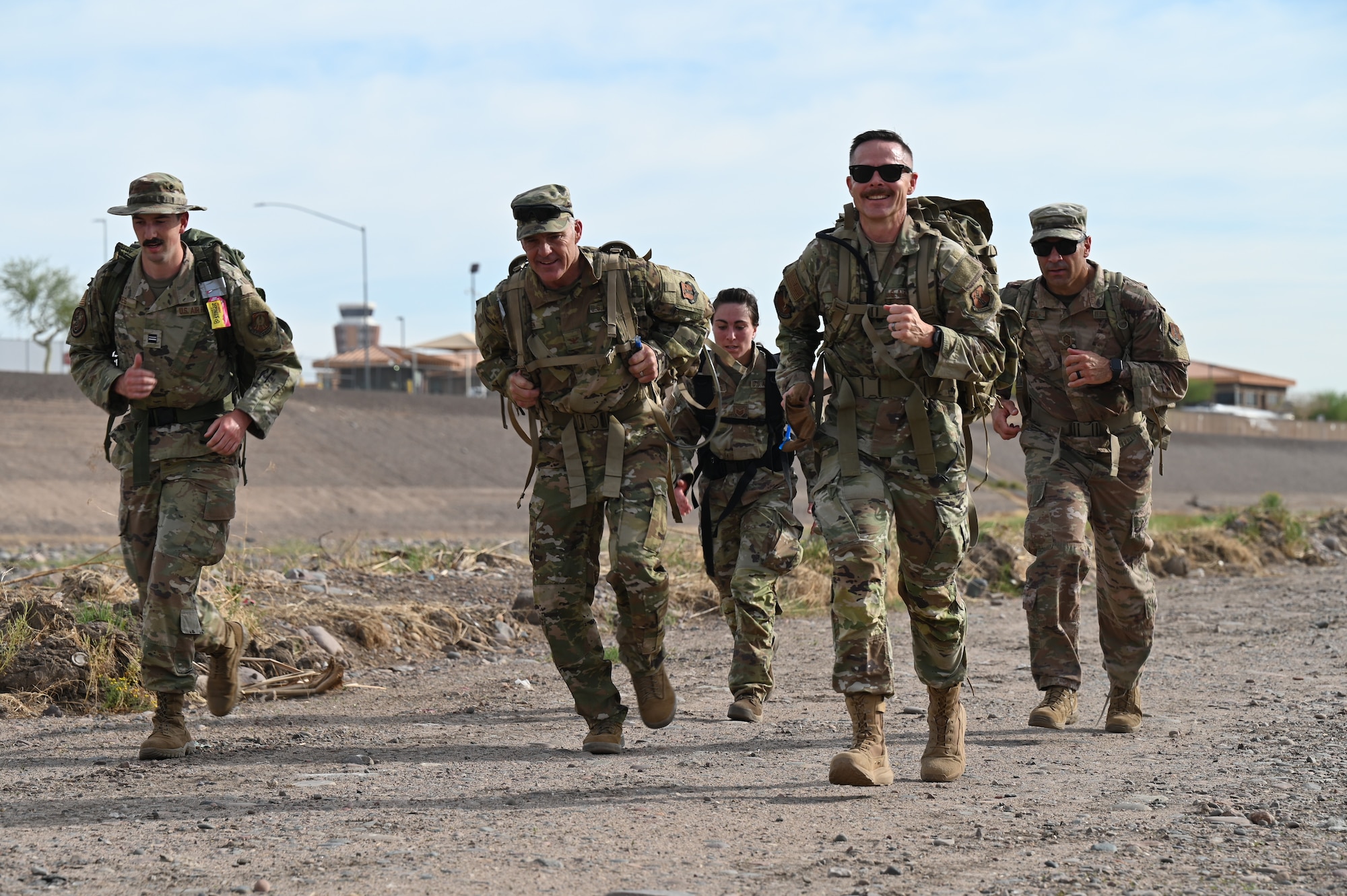 Airmen from the 161st Air Refueling Wing qualify in the ruck portion of the German Armed Forces Proficiency Badge assessment at Goldwater Air National Guard Base, Phoenix, March 28, 2025. The GAFPB is a decoration of the Bundeswehr, the Armed Forces of the Federal Republic of Germany, and is one of the few foreign military badges authorized to be worn by U.S. Air Force, Army and Space Force members.