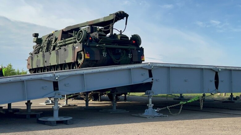 Army engineers assemble a Rapidly Available Interface for Trans-loading (RAIL) system at Coleman Barracks in Mannheim, Germany in May of 2022