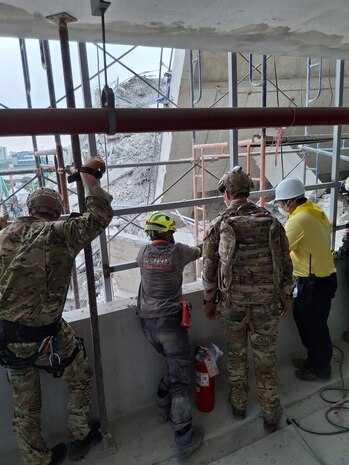 U.S. Indo-Pacific Command military personnel continue to work alongside Thai military and first responders near the collapsed State Audit Office building in Bangkok, which fell after a 7.7 magnitude earthquake affected Thailand and its neighbor countries on March 28, 2025.